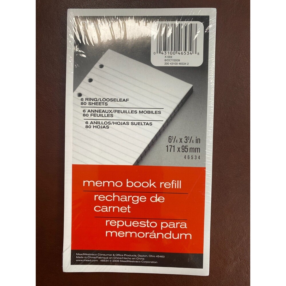 Mead Memo Book Refill Paper  80 Sheet  Narrow Ruled - 3.75" X 6.75" - 10 PACKS